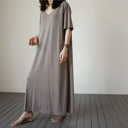 Johnature летние повседневные свободные однотонные длинные женские платья 2024 новое