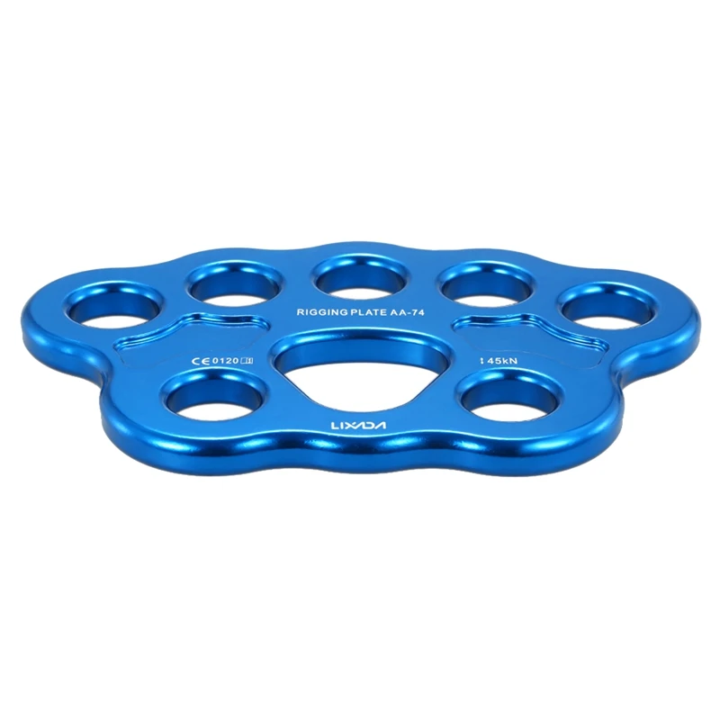 

1 Piece 8 Holes Outdoor Paw Rigging Plate 45KN Rock Climbing Mountaineering Anchor Point Connector Gear Rigging Plate Blue