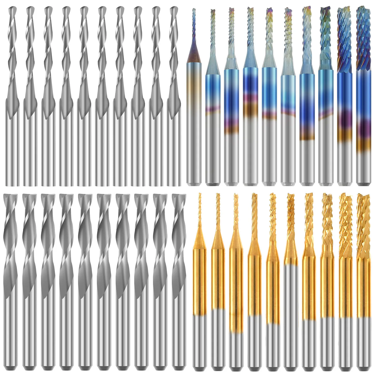 

40Pcs End Mill Bits Set Hard Alloy Ball Nose Milling Cutter Set Nano Blue Titanium Coated Router Bit Set Woodworking Tool for