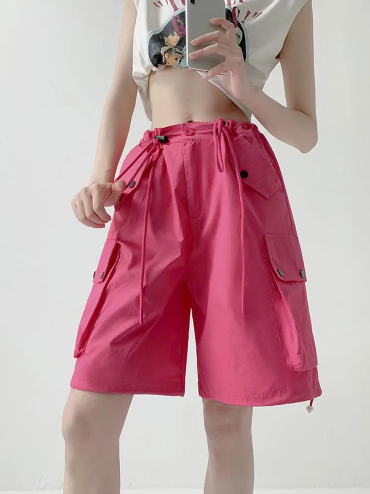 

Y2K Cargo Shorts Women Pockets High Waist Sporty Joggers Retro Fashion Streetwear Harajuku Waist Drawstring Summer Short Pants