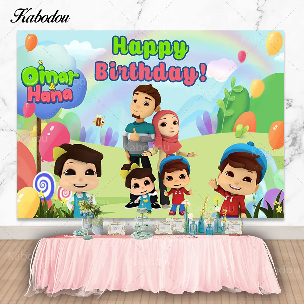 

Kabodou Omar&Hana Photography Backdrops For Kids Happy Birthday Photo Backgrounds Cartoon Custom Banners Booth Props