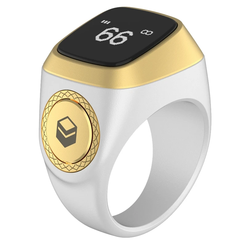 

Smart Counter Ring Tasbih Tally Counter Ring For Muslims Zikr Digital Tasbeeh 5 Prayer Time Tasbih Zikr Ring (White)