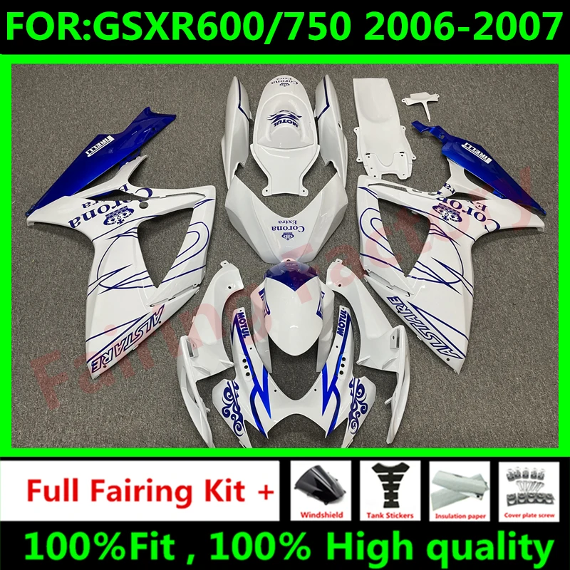 

NEW ABS Motorcycle Whole Fairing kit fit for GSXR600 750 06 07 GSXR 600 GSX-R750 K6 2006 2007 full Fairings kits set blue white