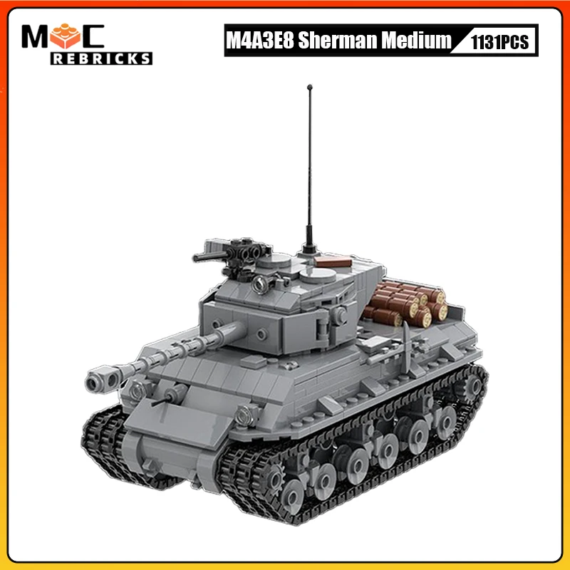 MOC Вторая мировая война, военная серия США M4A3E8, Шерман, средний гусеничный бронированный танк, строительные блоки, модель «сделай сам», головоломка, кирпичи, игрушки, рождественские подарки (art.: 3920d097ea466) - 3920d097ea466