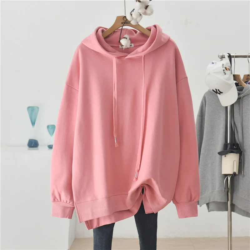 Hooded Sweater Women Spring Autumn Cover Butt Mid-length Pure Cotton Loose Ladies Hoodie Heavy Cotton Healthy Cloth Sweatshirts