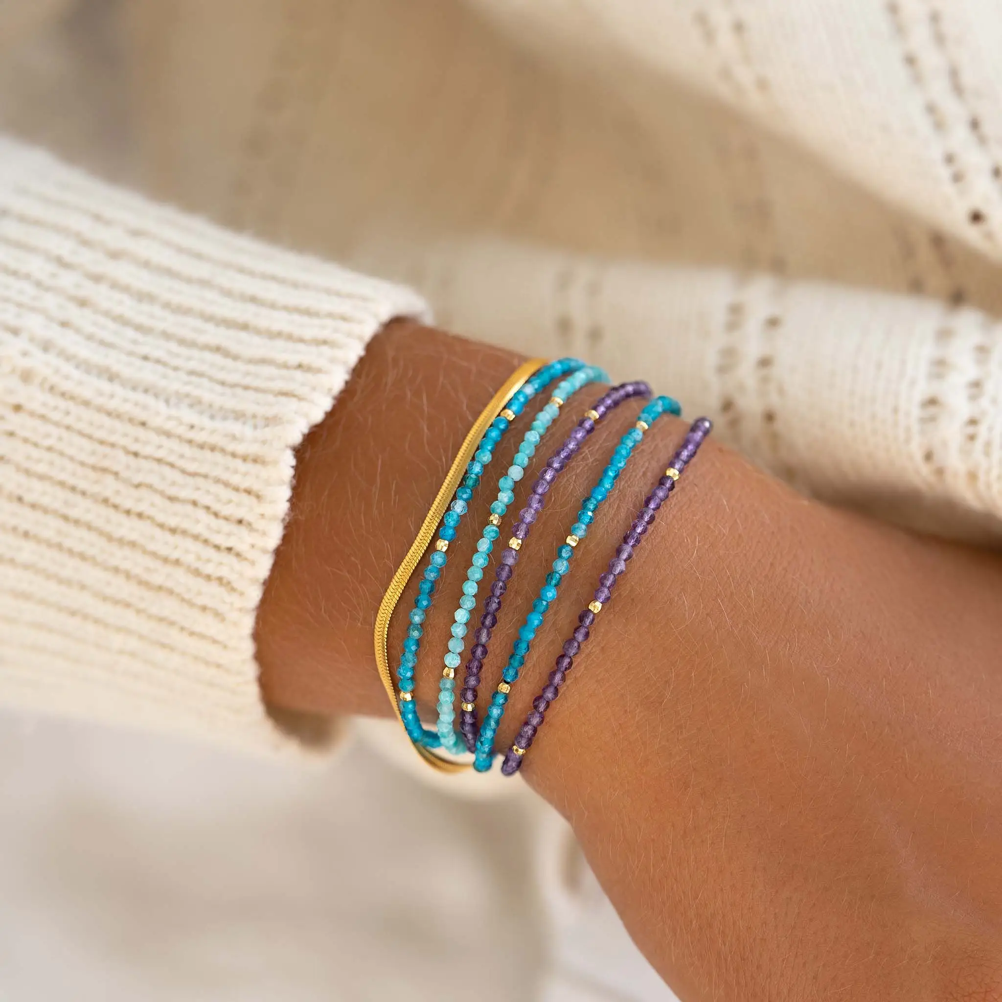 Изящный браслет Vlen из натурального камня с бусинами Позолоченные крошечные