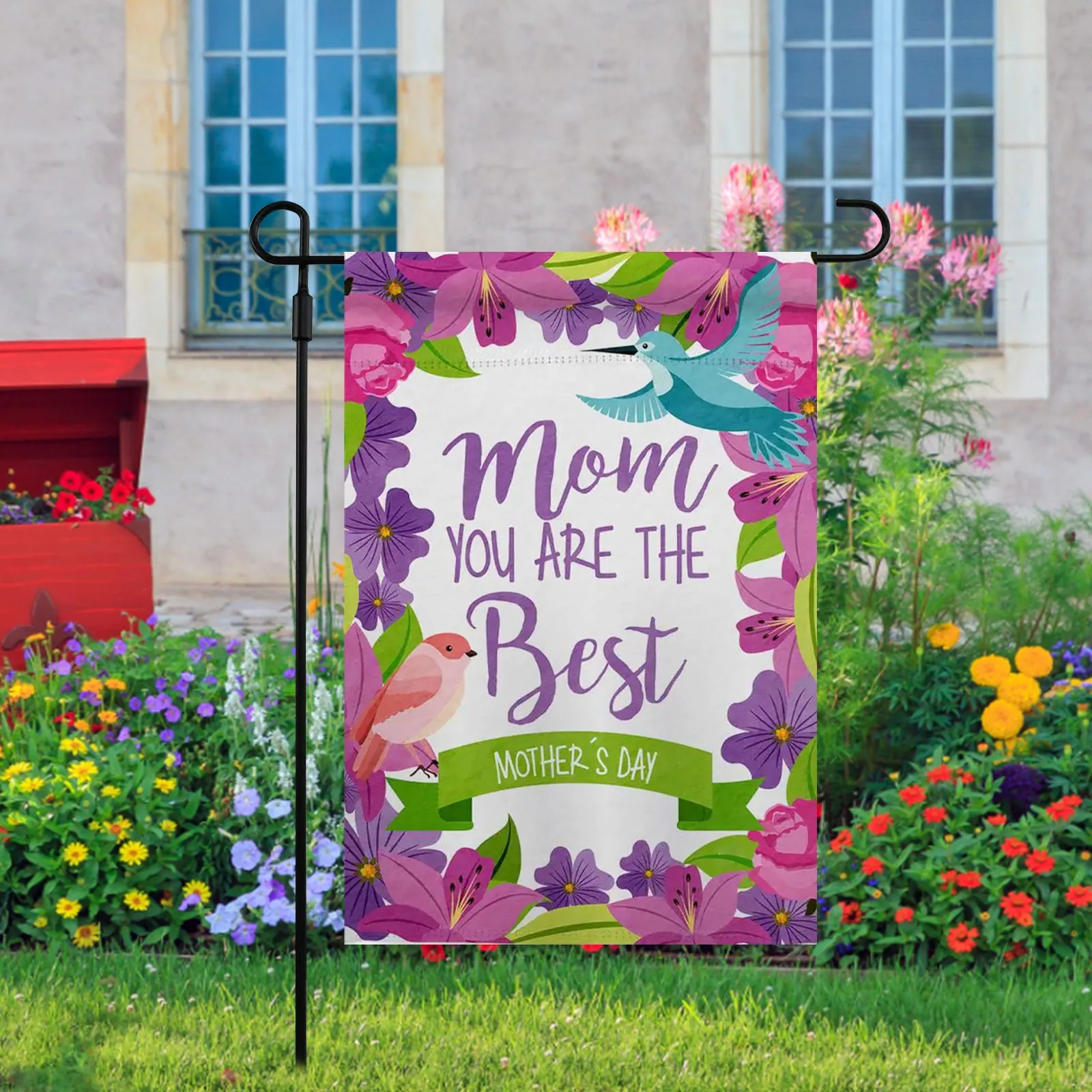 

4 Styles Happy Mothers Day Flag Decoration Garden Flag Double Side Heart-shaped Patterns Mothers Day Garden Flag Decoration