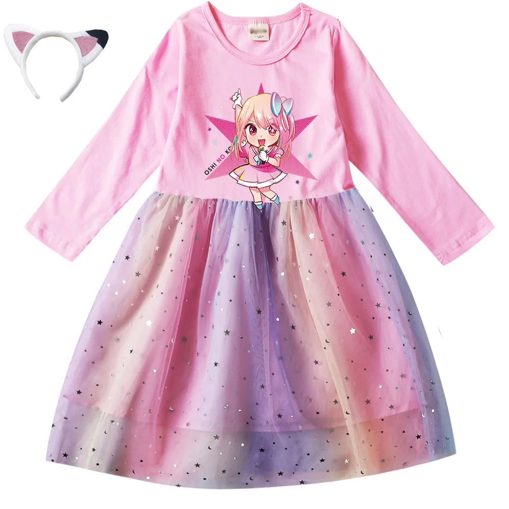 

Oshi No Ko Ai Hoshino Costume Kids Knee-Length Dress Baby Girls Cotton Long Sleeve Casual Dresses Children Halloween Vestidos