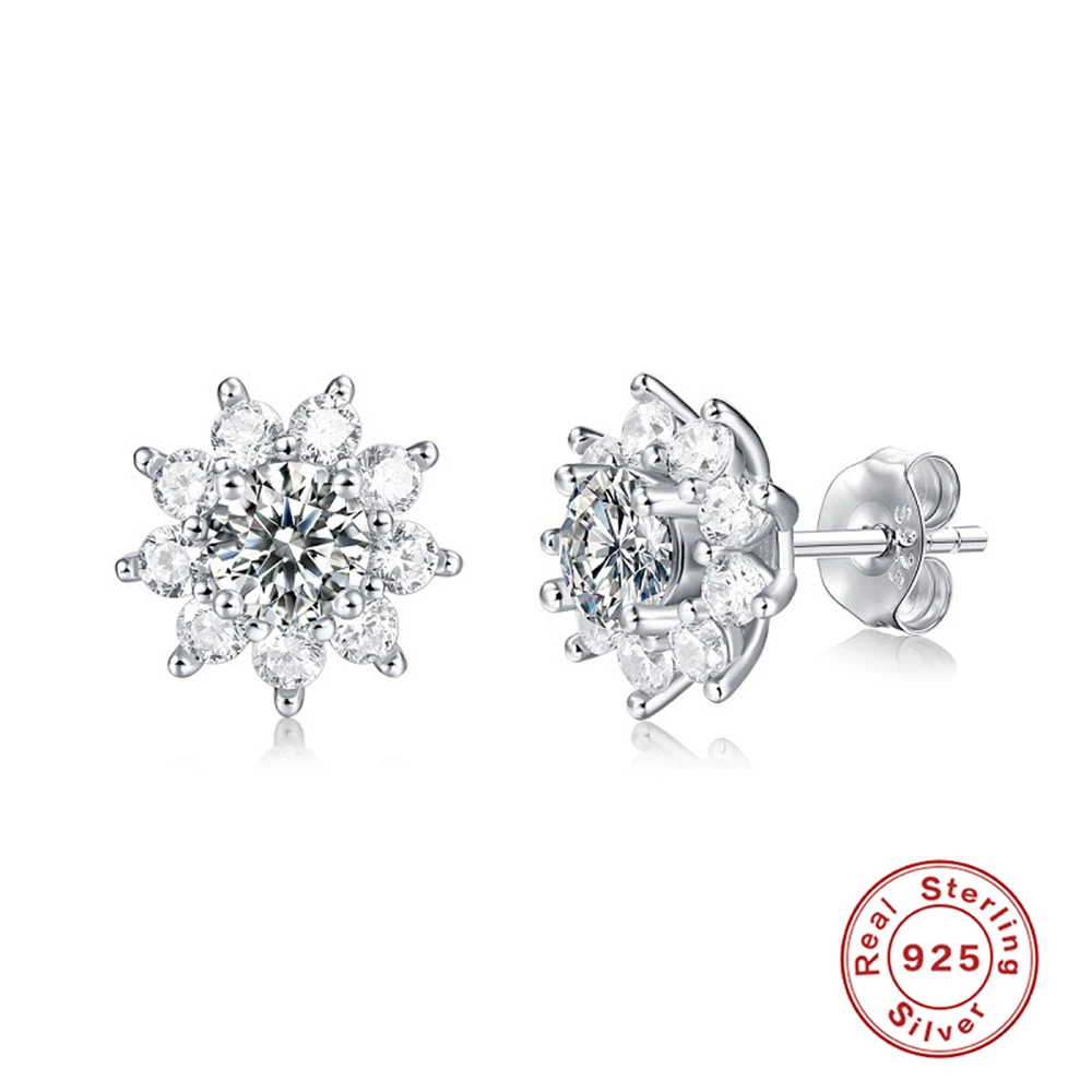 

AIDE 925 Sterling Silver 0.5 Carat Moissanite Snowflower Piercing Stud Earrings for Women Wedding Jewelry Gift Brincos Aretes