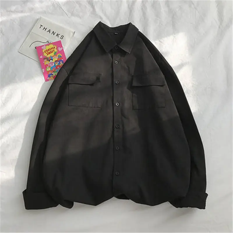 

Men Korean Fashion White Long Sleeve Shirts 2022 Mens Harajuku Fashion Blouses Oversized Male Button Up Shirts Blouses B388