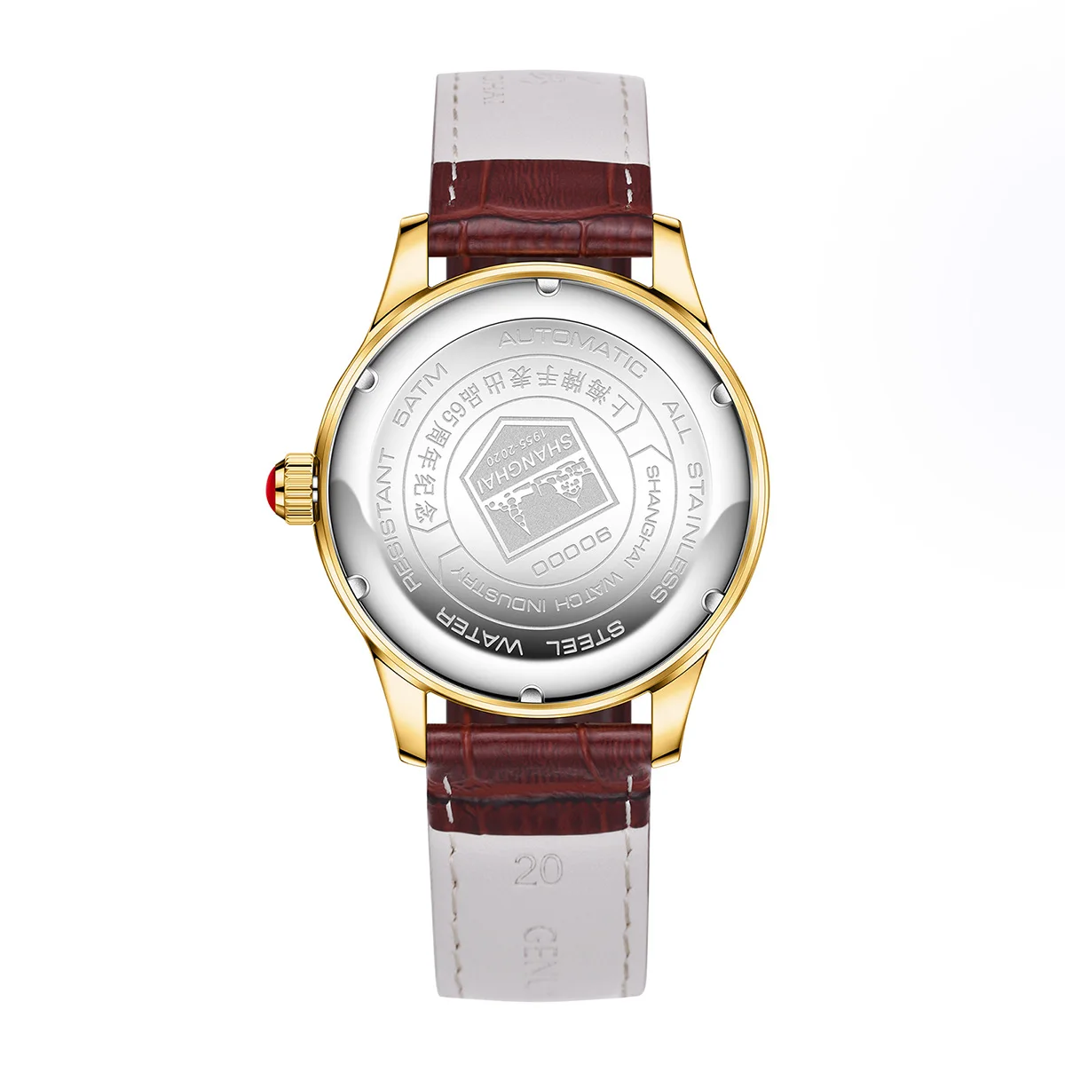 Фото Мужские наручные часы Shanghai Watch 18K Gold Star, 41 мм, с сапфировым стеклом, автоматическим механическим механизмом, календарем, кожаным ремешком, S8933 №2