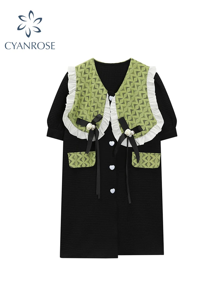 

Женское винтажное платье в стиле пэчворк, элегантное ТРАПЕЦИЕВИДНОЕ ПЛАТЬЕ средней длины с воротником «Питер Пэн», коротким рукавом и обор...