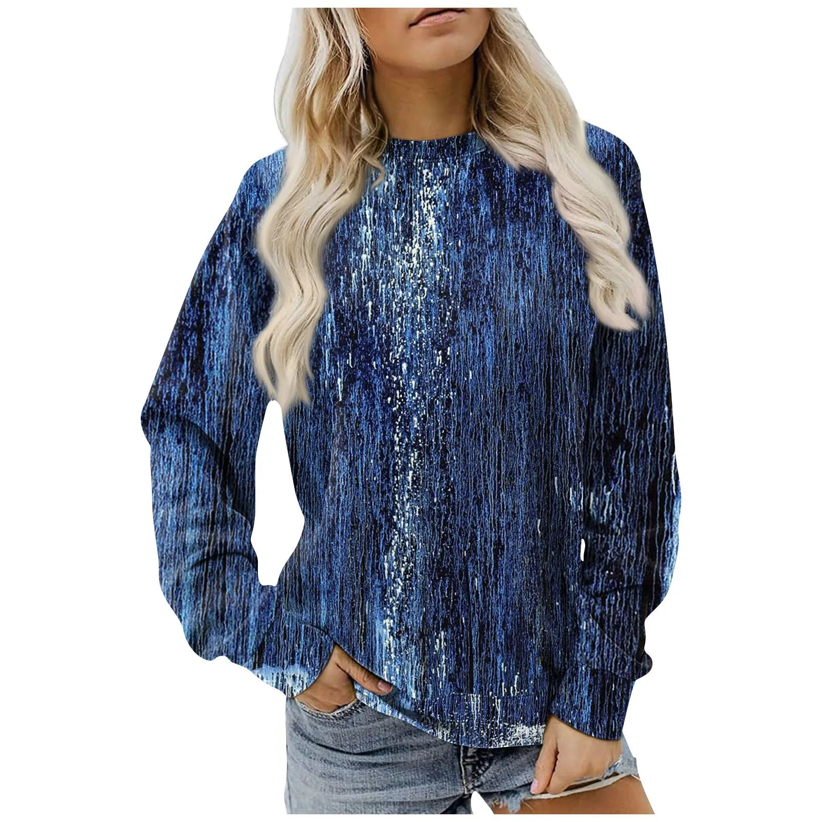 

Women'S Fashion Casual Long Sleeve Stripe Printed Round Neck Sweatshirt Top Simple And Fashionable New Women'S Loose Fitting Top