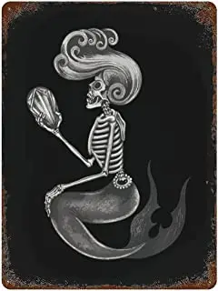 

Rock Skull Mermaid Iron Sign Vintage Metal Painting Hanging Poster Printed Picture for Home Wall Bar Decor