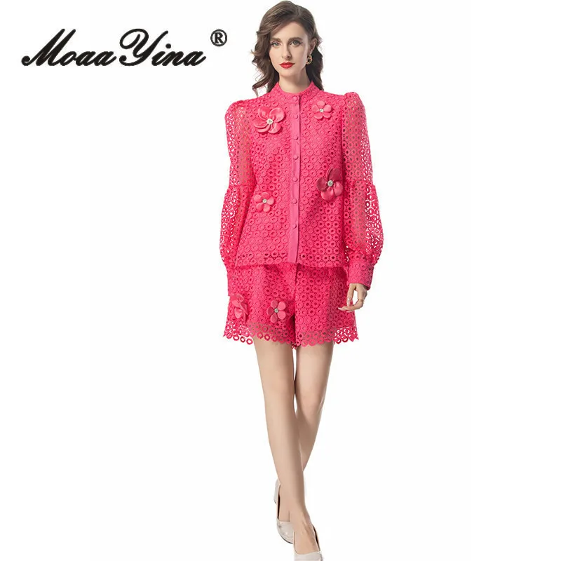 Модный дизайнерский комплект MoaaYina из двух предметов однотонные ажурные женские
