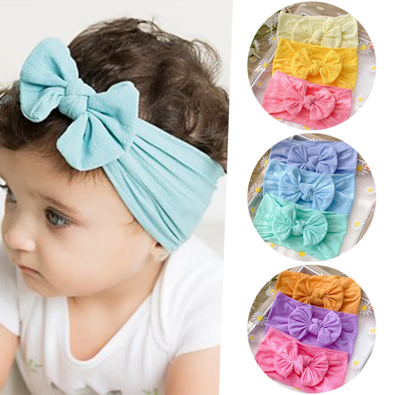 

3Pcs/Set Cute Bowknot Baby Headband Soft Nylon Elastic Newborn Infant Hairband Solid Color Girls Hair Band Baby Hair Accessories