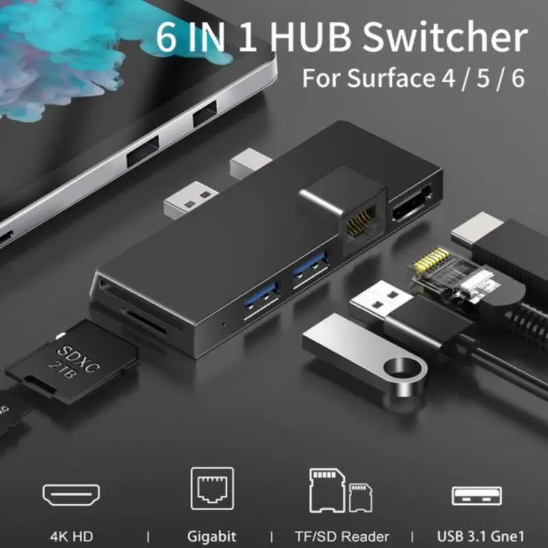

Gigabit Network Converter 6In1 Aluminum Alloy Usb-c Hub 4k Compatible Rj45 Hard Disk Drive External Hub Usb C Hub For Microsoft