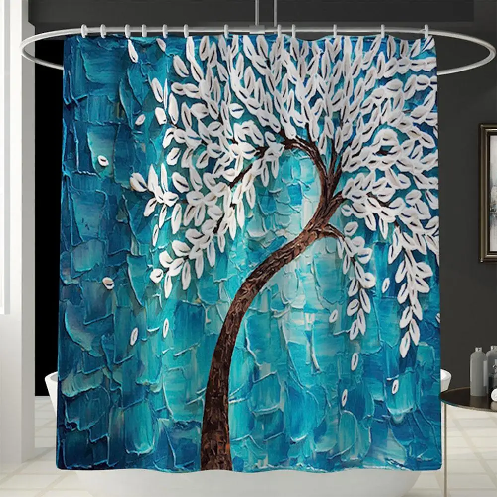 

4pcs Bath Curtains Printed Waterproof Eco-friendly Shower Curtain Anti-slip Bathroom Mat Set With 12 Hooks