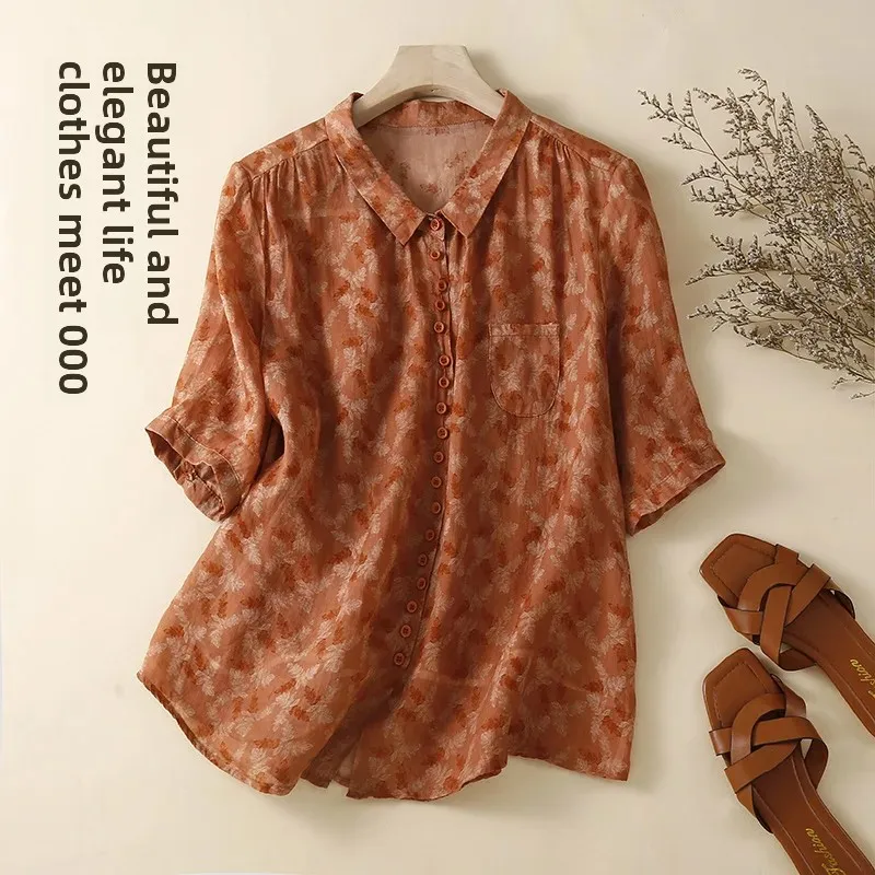 Лето 2022 новая рубашка из конопли цветочного цвета женская свободная со средним