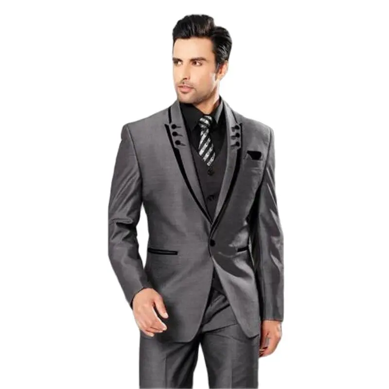 

Top Selling Grey Costume Homme Men Suits For Wedding 3pc Jacket+Pants+Vest+Tie Slim Fit Prom Blazer Trousers Party Wear Clothing