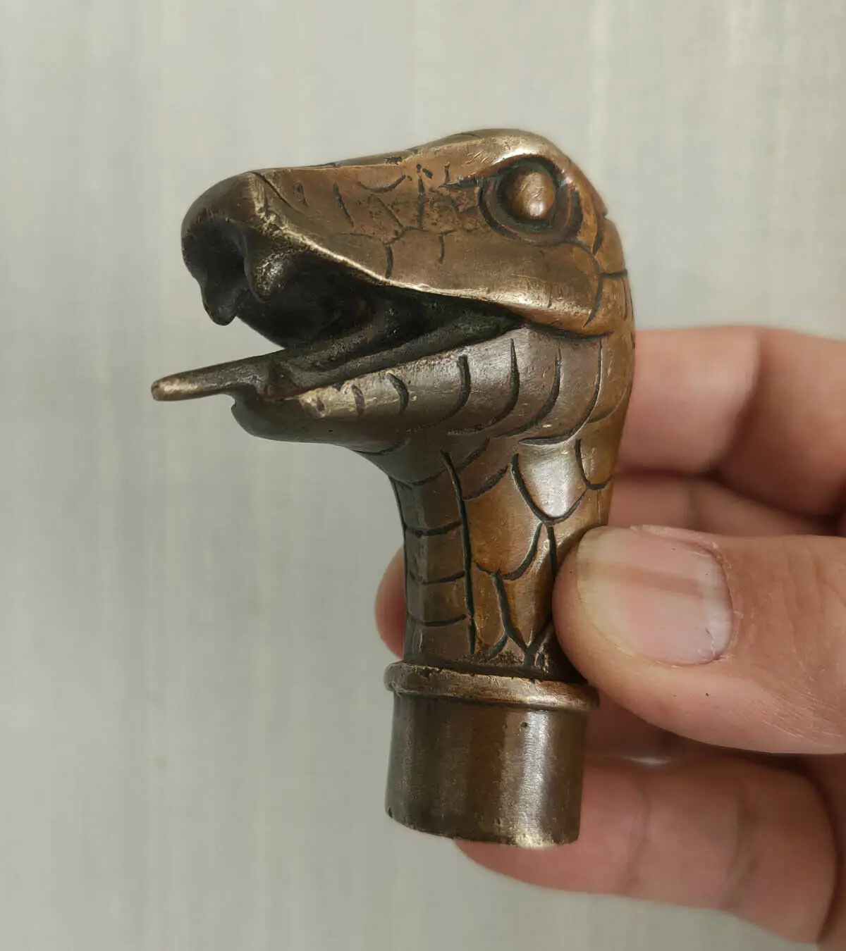 Victorian Old Bronze Cane Hand Carved snake statue Walking Stick Head