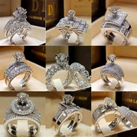 2 pcsset series trendy milangirl white crystal round ring set for women wedding engagement party fashion jewelry whole sale
