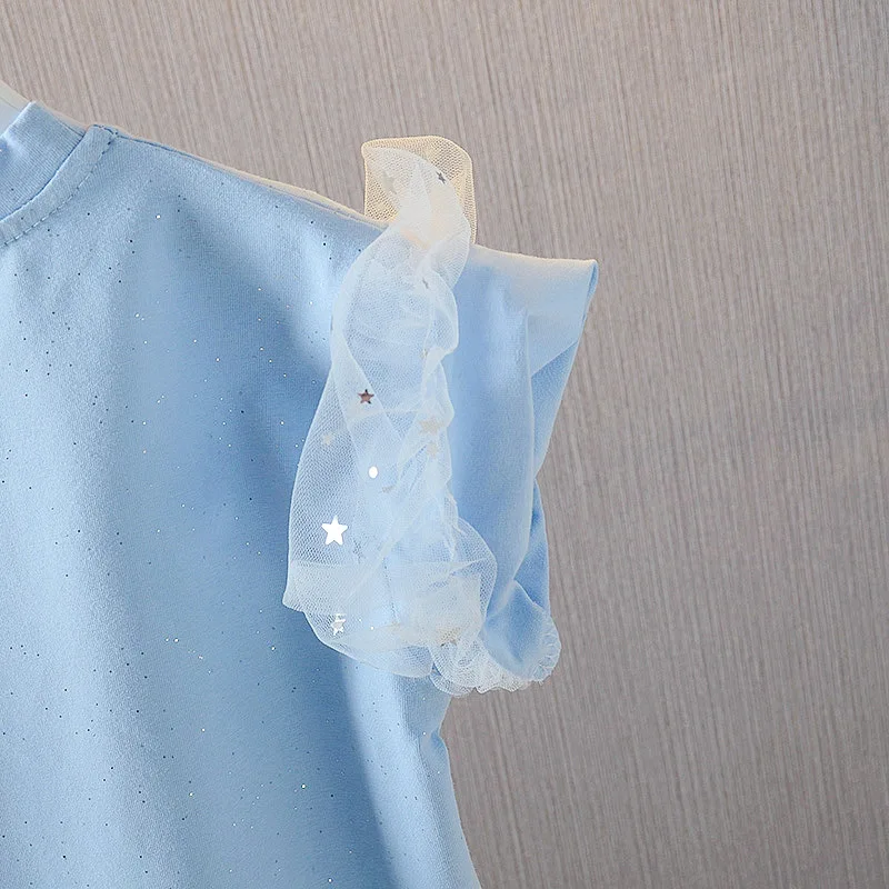 Модная летняя детская одежда кружевная футболка с коротким рукавом и