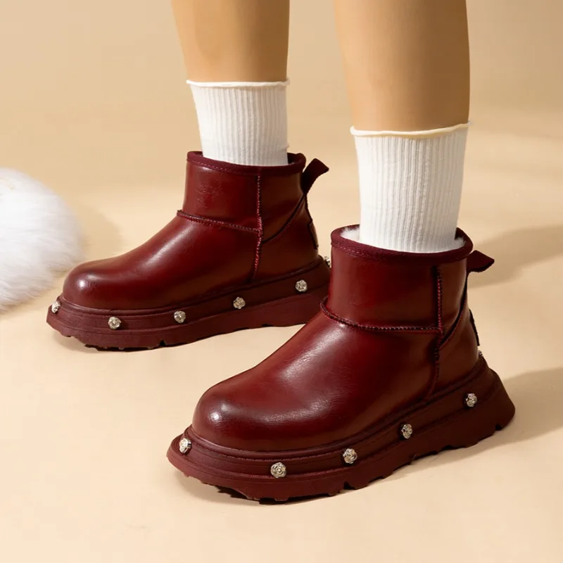 Женские зимние ботинки на платформе с цветочным мехом плоской подошве плюшевая