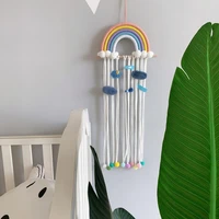 rainbow hairpin holder wall hanging woven cotton rope hair accessories storage belt organizer hanger girl room decoration