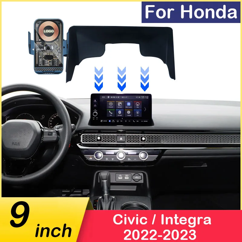 

Для Honda Civic / Integra 2022-2023, аксессуары для автомобиля, экран 9 дюймов, базовая деталь, кронштейн для беспроводной зарядки