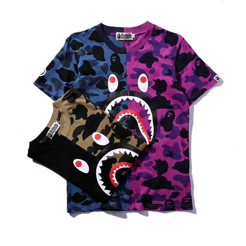 

Japanese fashion brand men's and women's T-shirt splicing camouflage hip hop T-shirt pure cotton 2022 spring summer new style