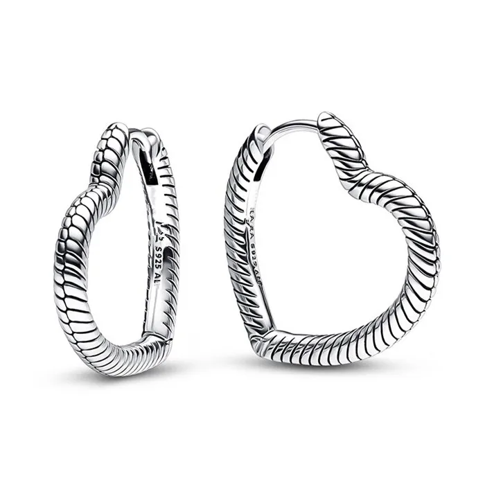 

Authentic 925 Sterling Silver Sparkling Heart Charm Hoop Earrings For Women Wedding Gift Fashion Jewelry