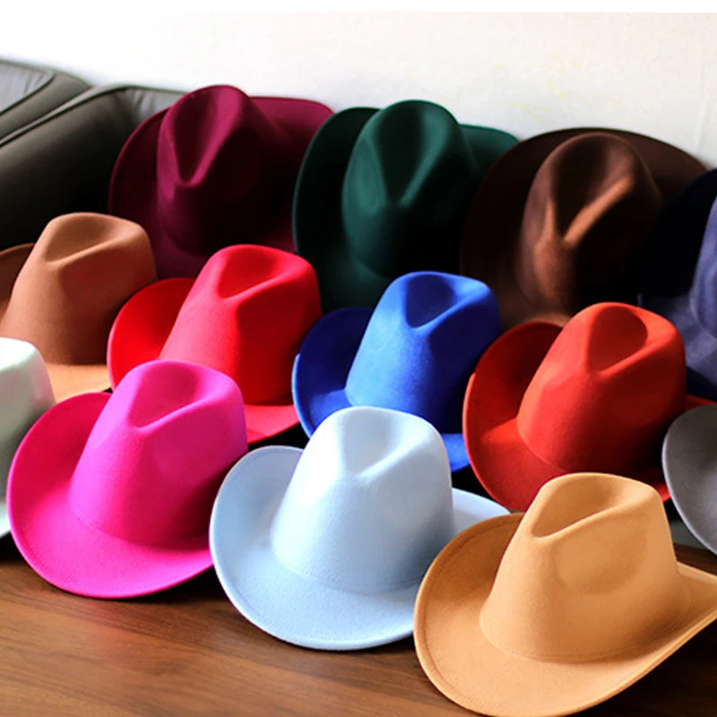 

Western Cowboy Hat Smooth New Colors Women's Men's Rolled Brim Girl Fedora with Leather Woolen Jazz Hat Knight Hat Gentleman