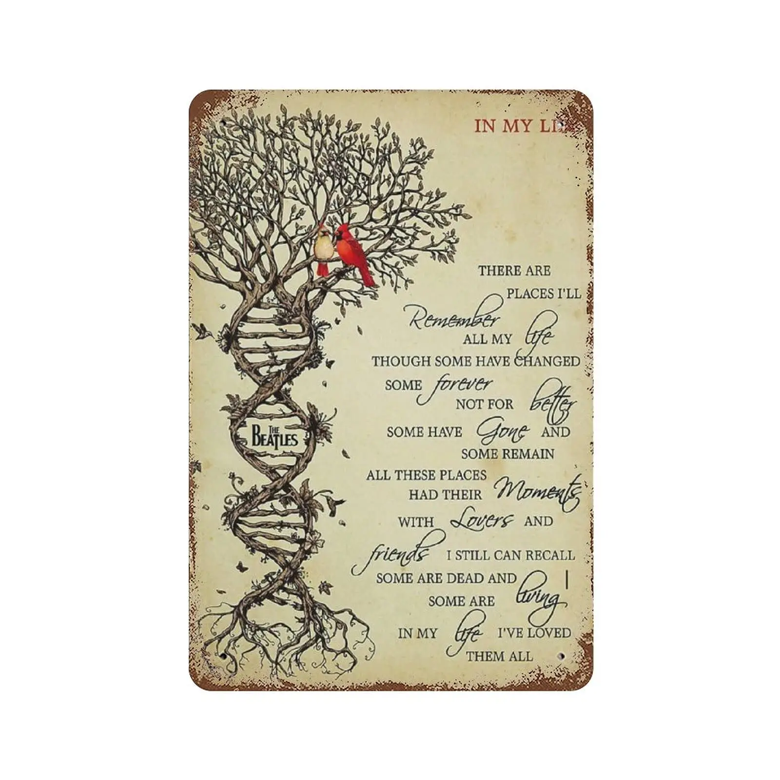 

Vintage Metal Tin Sign Plaque,in My Life There are Places I'll Remember Lyric Tin Sign,Man cave Pub Club Cafe Home Decor Pla