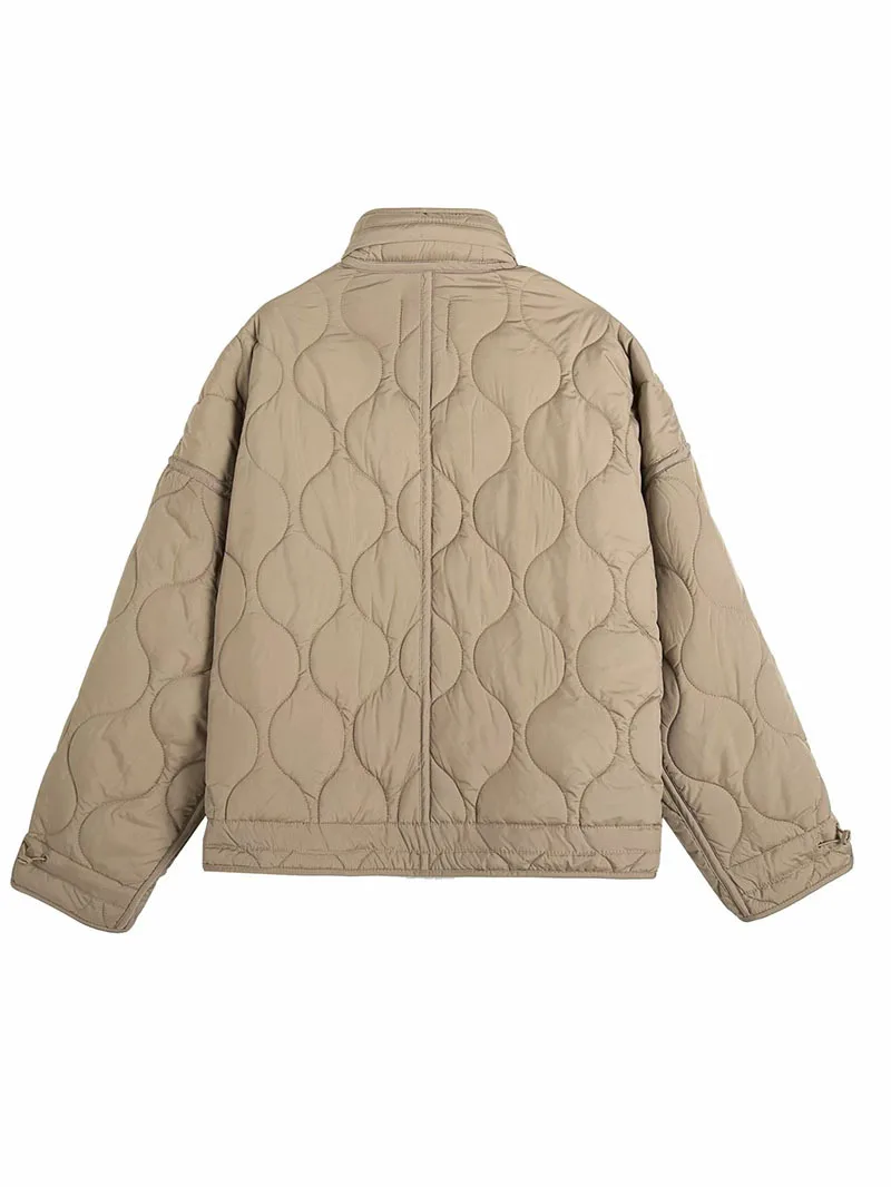 2023 Autumn Parkas Women Fashion Drawstring Short Coats Women Elegant Stand Collar Cotton Jackets Female Ladies