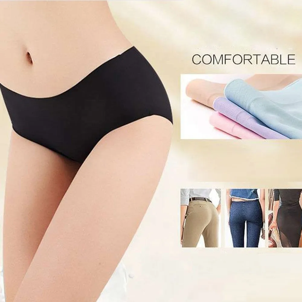 

Women's Ice Silk Underwear Seamless Mid-waist Briefs Sexy Buttocks Comfy Bottom Shorts Pants Seamless Lingerie Ladies Underpants