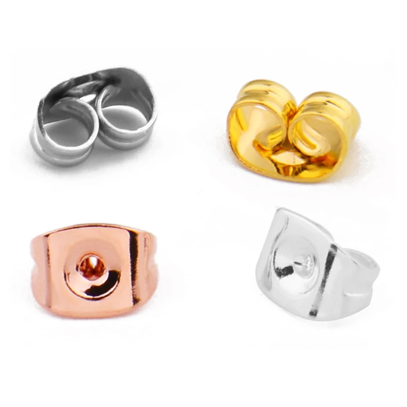 

100pcs High Quality Silver Plated Rose Gold Color Stainless Steel Earring Back Plug Settings Base Ear Studs Back Wholesale