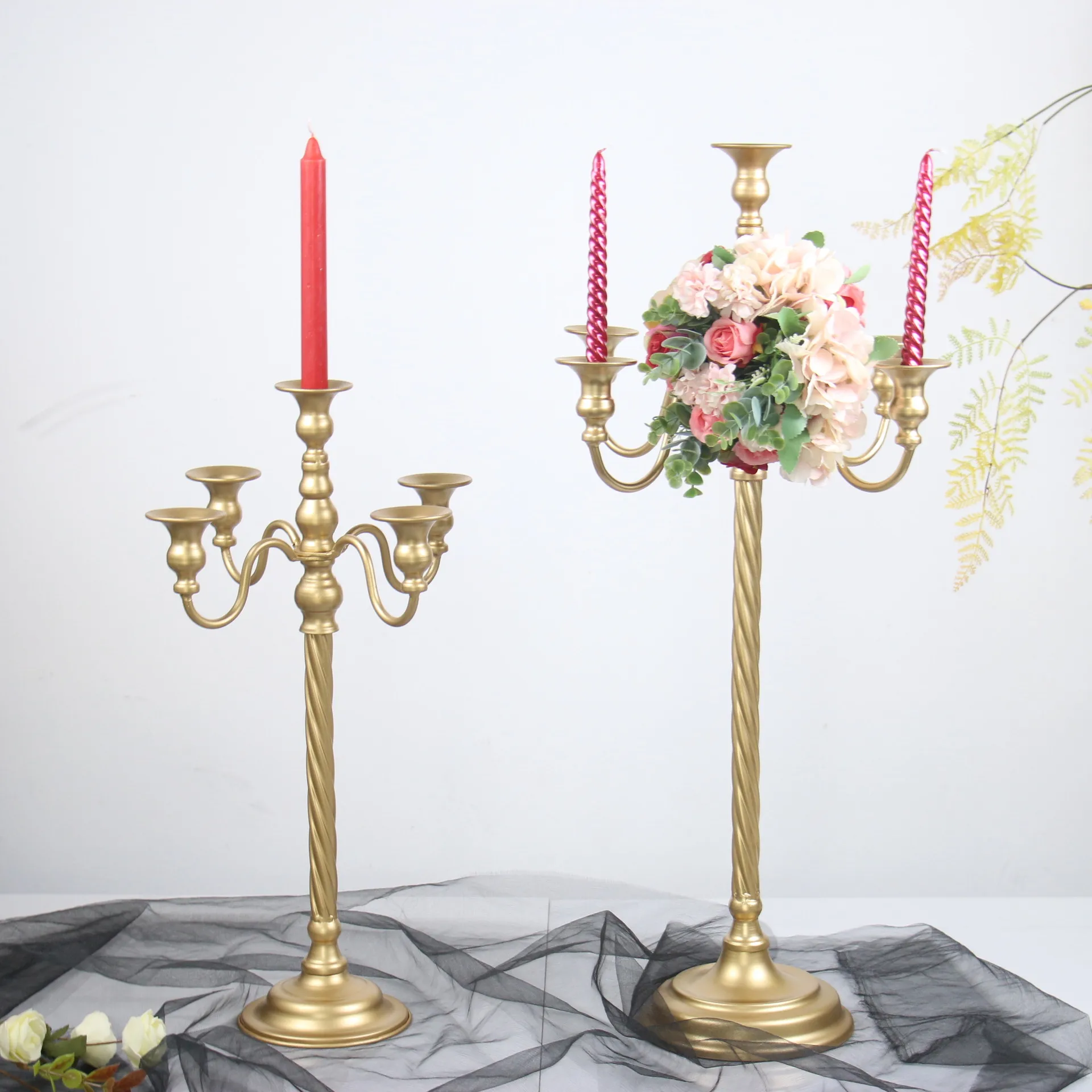 

And Metal Taper Holders Floral Wedding Event Candle Gold Candlestick Candelabra 5 53/71cm Centerpiece Arms Candle Tall For Table