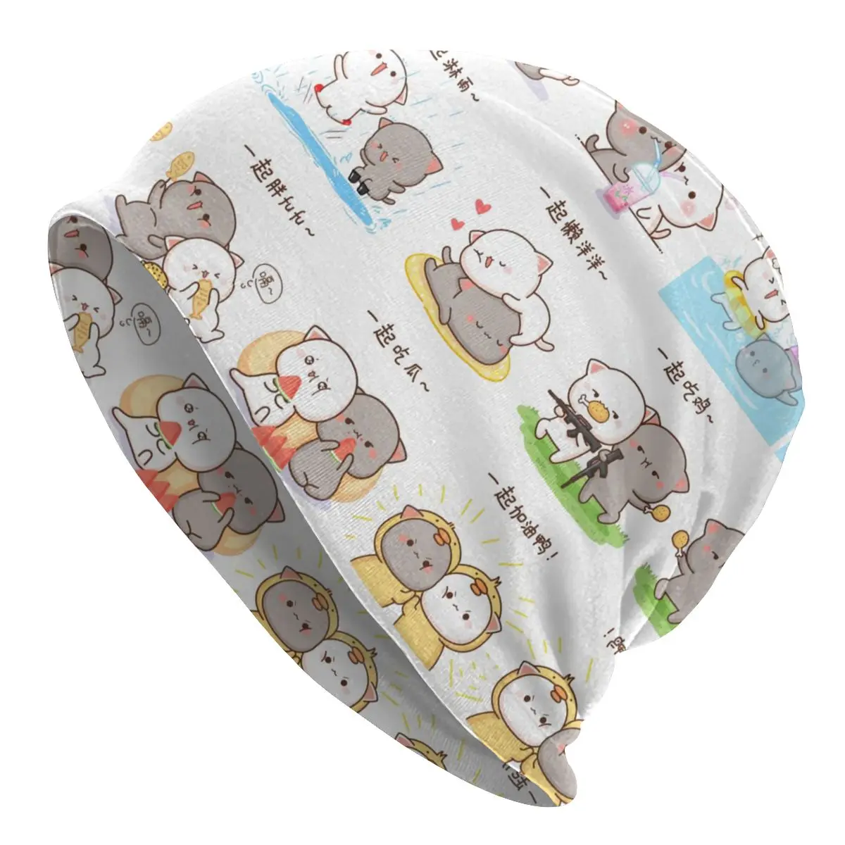 

Unisex Bonnet Winter Warm Knitted Hat Peach And Goma Collage Street Beanies Caps Adult Couple Mochi Cat Beanie Hats Ski Cap