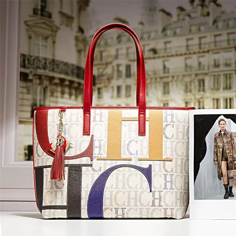 

100% Genuine Cowhide 2022 New Ladies Letters CHCH HCHC Large Capacity One-shoulder Messenger Handbag Famous Luxury Designer Sac
