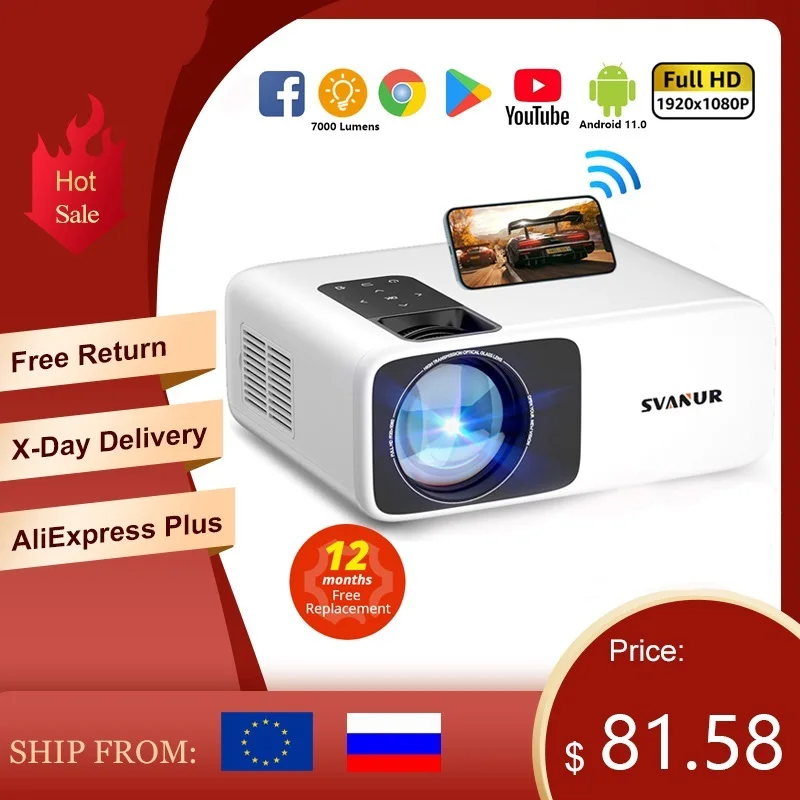 

2023 Full HD проектор Родной 1080P 2K 4K видео светодиодный портативный проектор S-445A Mini WiFi Android домашний кинотеатр проектор