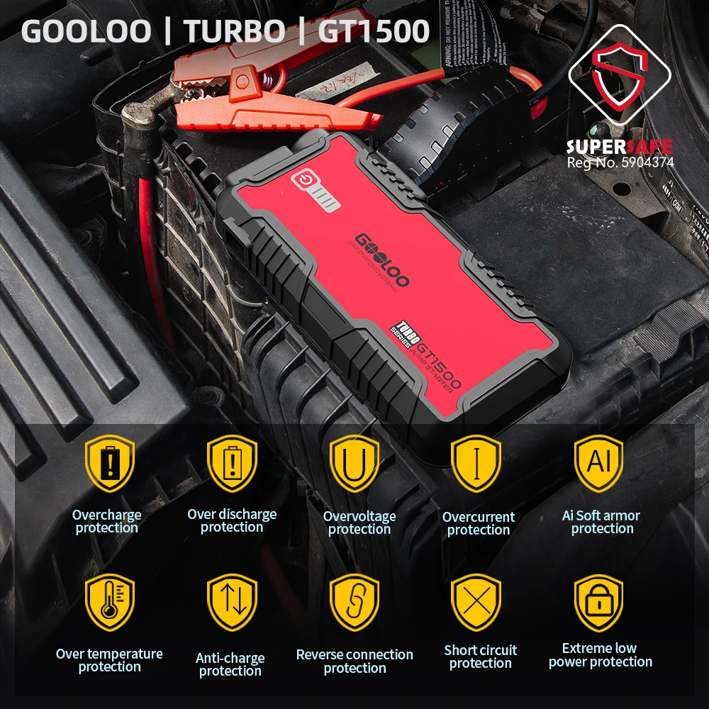 $50.50 GOOLOO Powerbank Battery 12V Vehicle Jump Starter Power Bank 1500A Peak Current Car Starting Device 15000A Motorcycle Booster