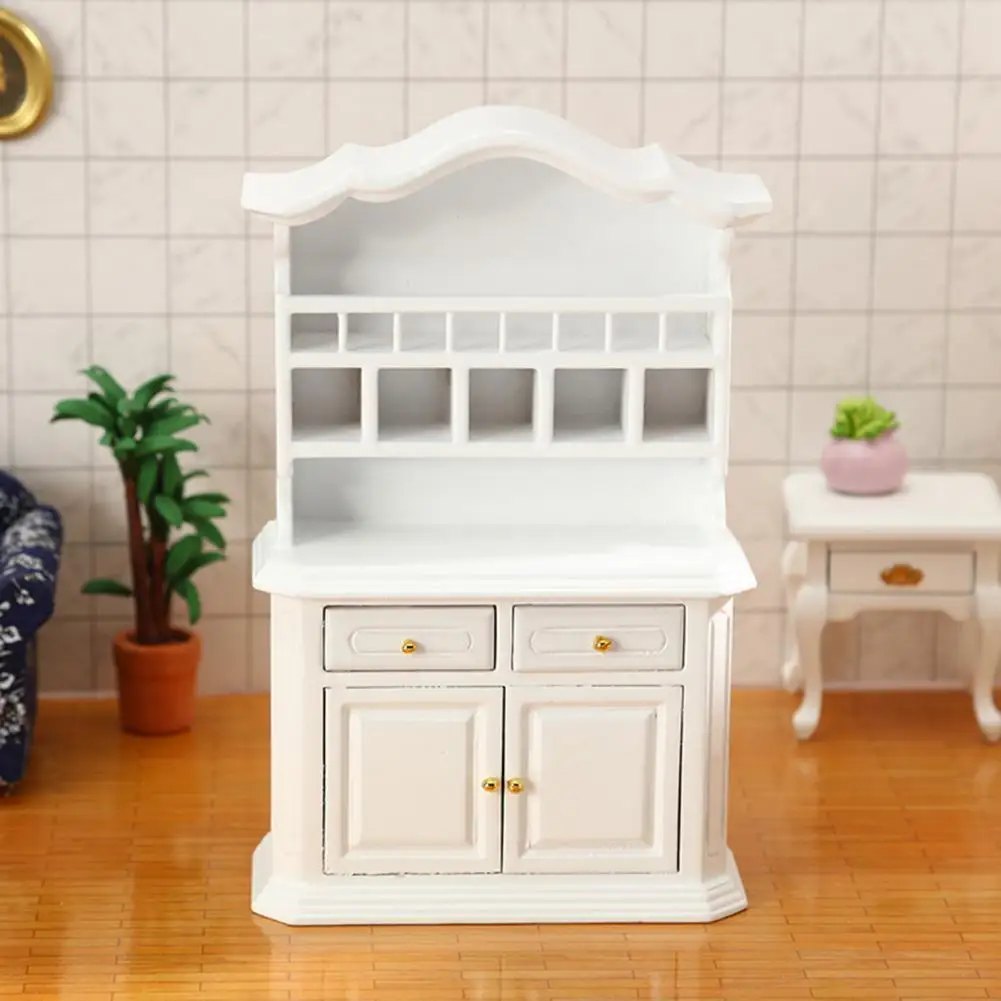 

Portable Practical 1:12 Dollhouse Miniature White Bookshelf White Dollhouse Cabinet Easy to Install for Home