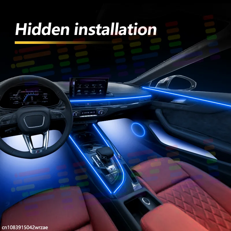 Фото Для Audi A6 e-tron 2025 2026 RGB-подсветка салона автомобиля, комплект светодиодных лент с эффектом дыхания, управление через приложение, аксессуары. №5