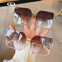 begreat fashion oversize gradient sunglasses for women vintage alloy chain frame rivet square sunglasses unisex elegantshades