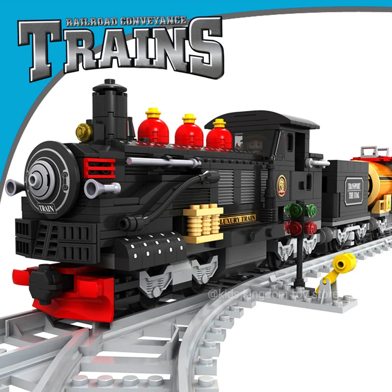 

Assembled Tracks Vintage Steam Train Building Blocks with Carriages Boys Toy Compatible with Major Brand Small Particle Bricks