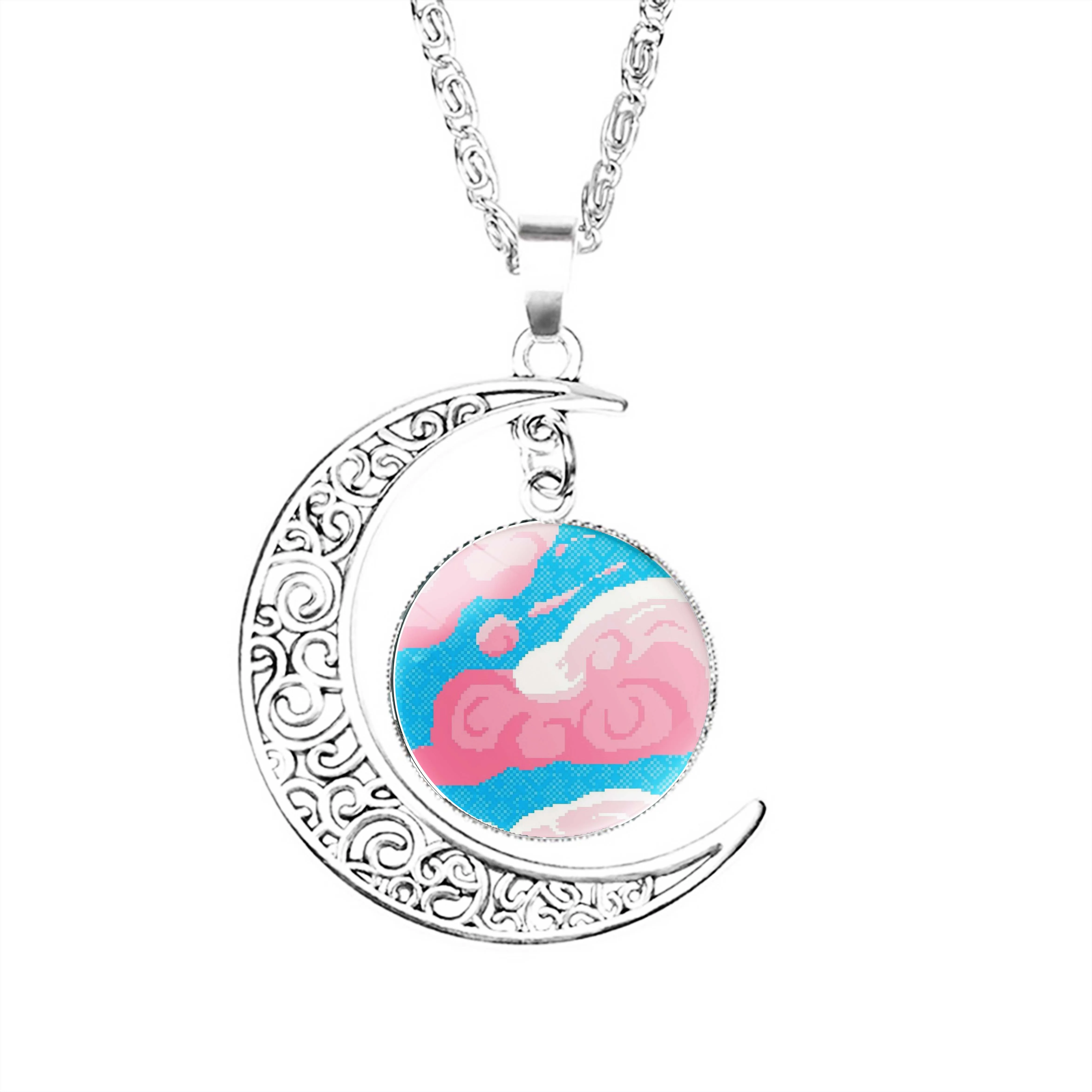 

Тонкое ожерелье Trans Pride Pixel Art Polaroid Moon, Женская Подарочная цепочка для девушек, модное женское украшение из нержавеющей стали