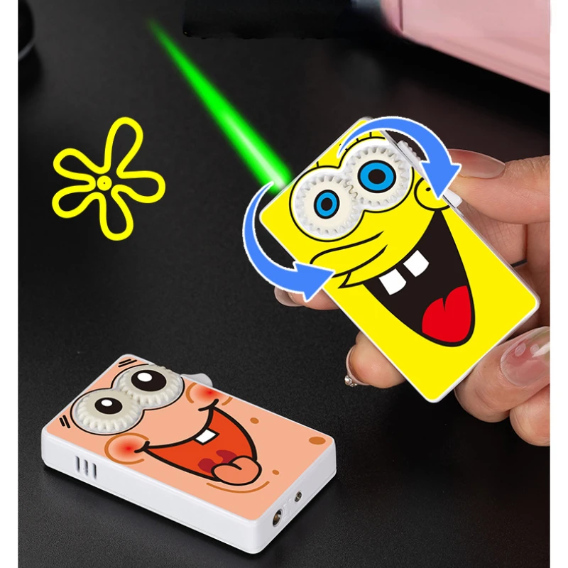 

Creative cartoon green flame lighter Personality Windproof Cigar Lighter Inflated Jet Straight Fire Pocket Lighters Smoker Gift
