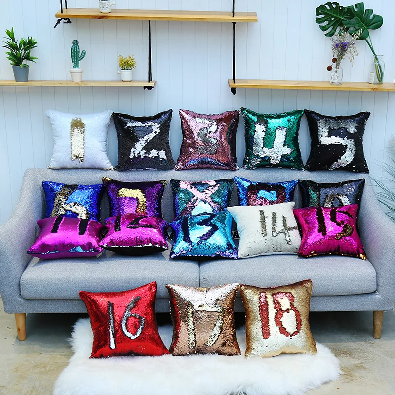 

Sequins Throw Pillow Contrasting Number Series Lucky Number Home Cushion Pillow Case Suitable For Birthday Gifts