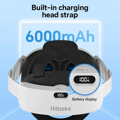 Головной ремень Hibloks 6000 мАч для аккумулятора Meta Quest 3, Регулируемый головной ремень со встроенной зарядкой для наушников Qculus Quest 3, аксессуары